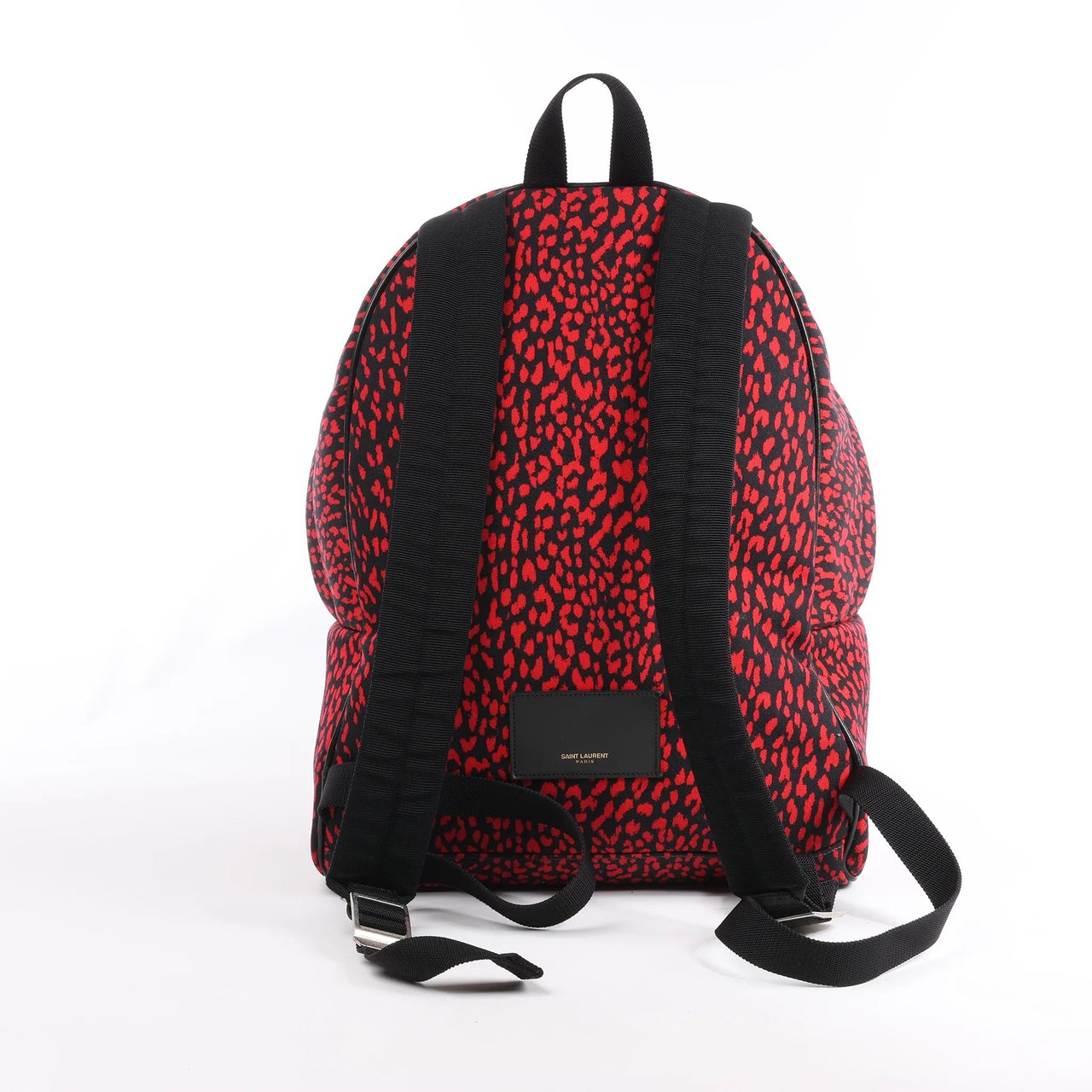 Saint Laurent Saint Laurent Paris Leopard Hunting Canvas x Leather Backpack in Red x Black 326865 Divers
