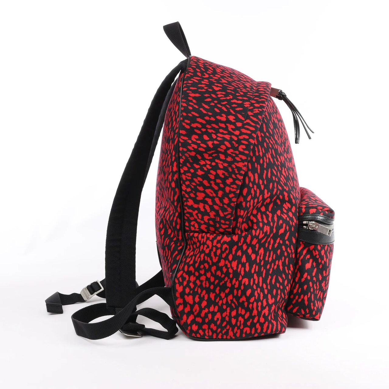 Saint Laurent Saint Laurent Paris Leopard Hunting Canvas x Leather Backpack in Red x Black 326865 Divers