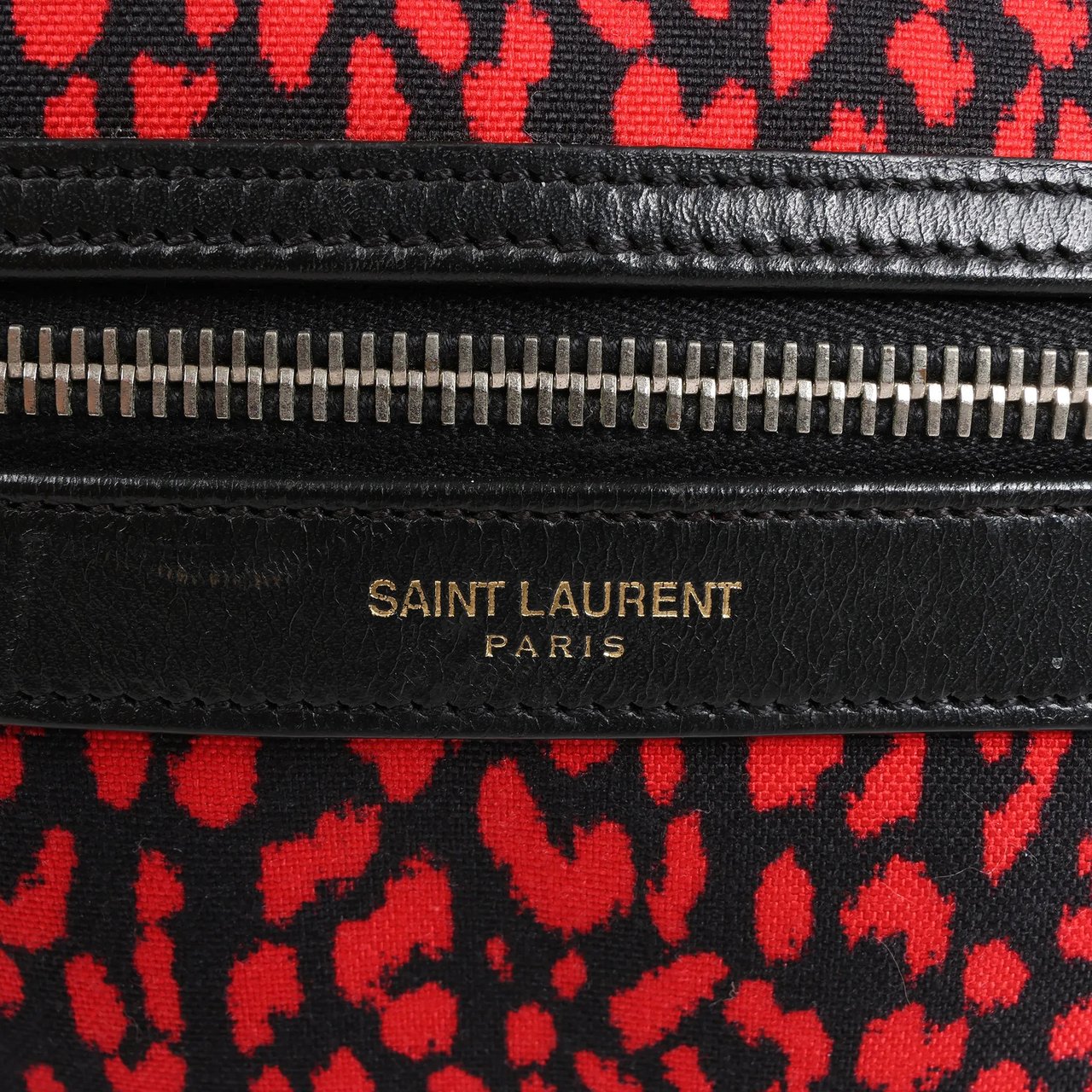 Saint Laurent Saint Laurent Paris Leopard Hunting Canvas x Leather Backpack in Red x Black 326865 Divers