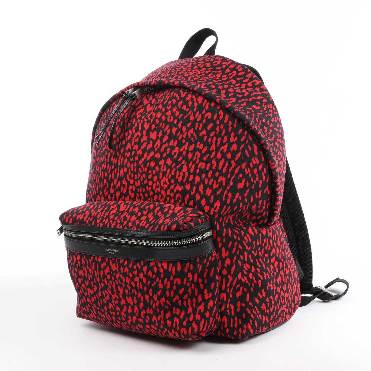 Saint Laurent Saint Laurent Paris Leopard Hunting Canvas x Leather Backpack in Red x Black 326865 Divers
