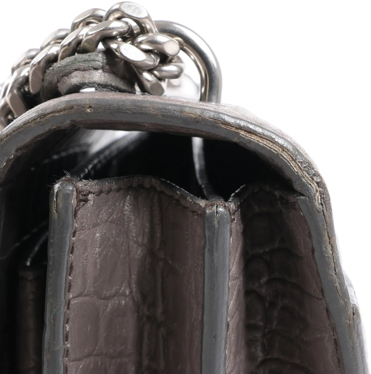 Saint Laurent Saint Laurent Paris Sunset Medium Mock Croc Shoulder Bag in Gray 442906 Grijs