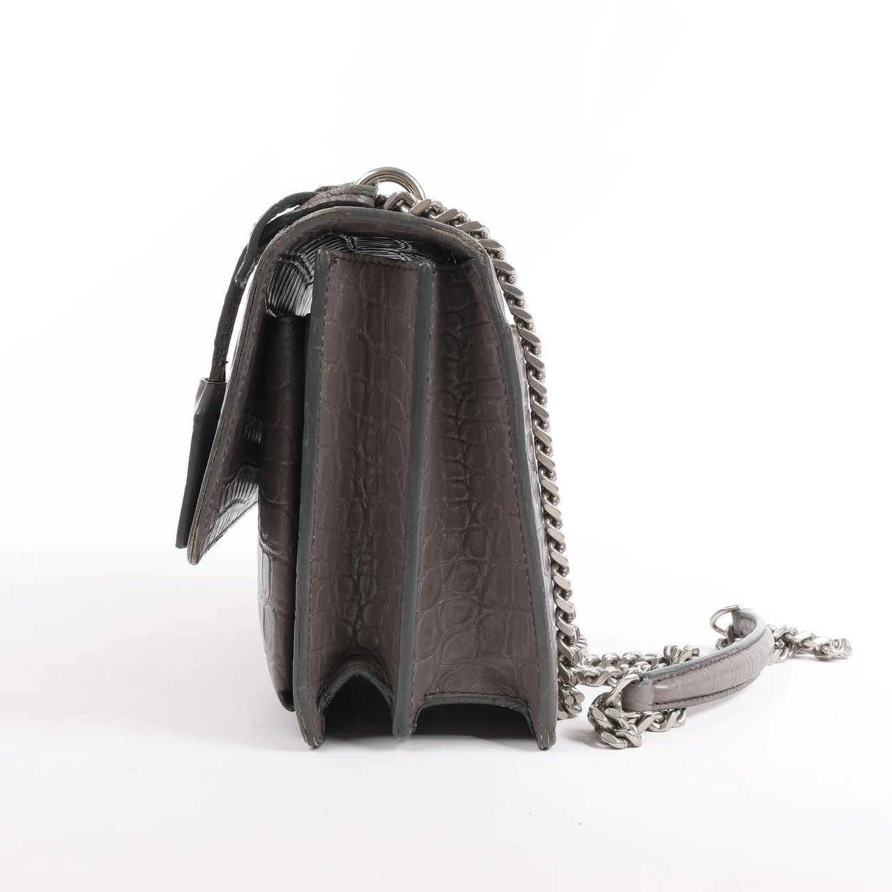 Saint Laurent Saint Laurent Paris Sunset Medium Mock Croc Shoulder Bag in Gray 442906 Grijs