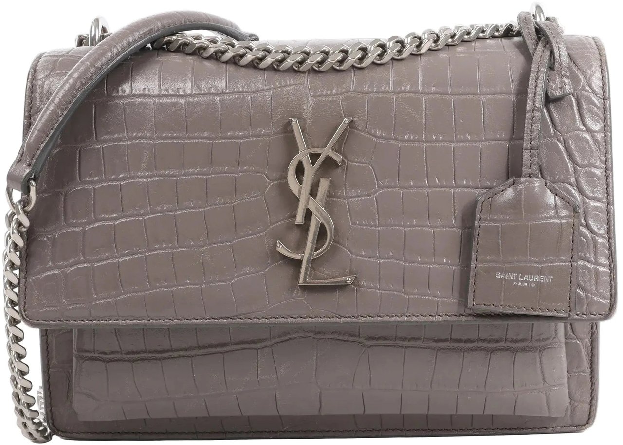 Saint Laurent Saint Laurent Paris Sunset Medium Mock Croc Shoulder Bag in Gray 442906 Grijs