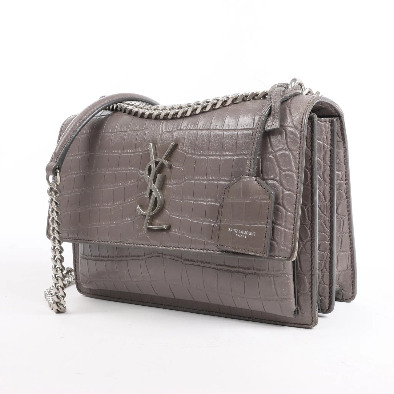 Saint Laurent Saint Laurent Paris Sunset Medium Mock Croc Shoulder Bag in Gray 442906 Grijs