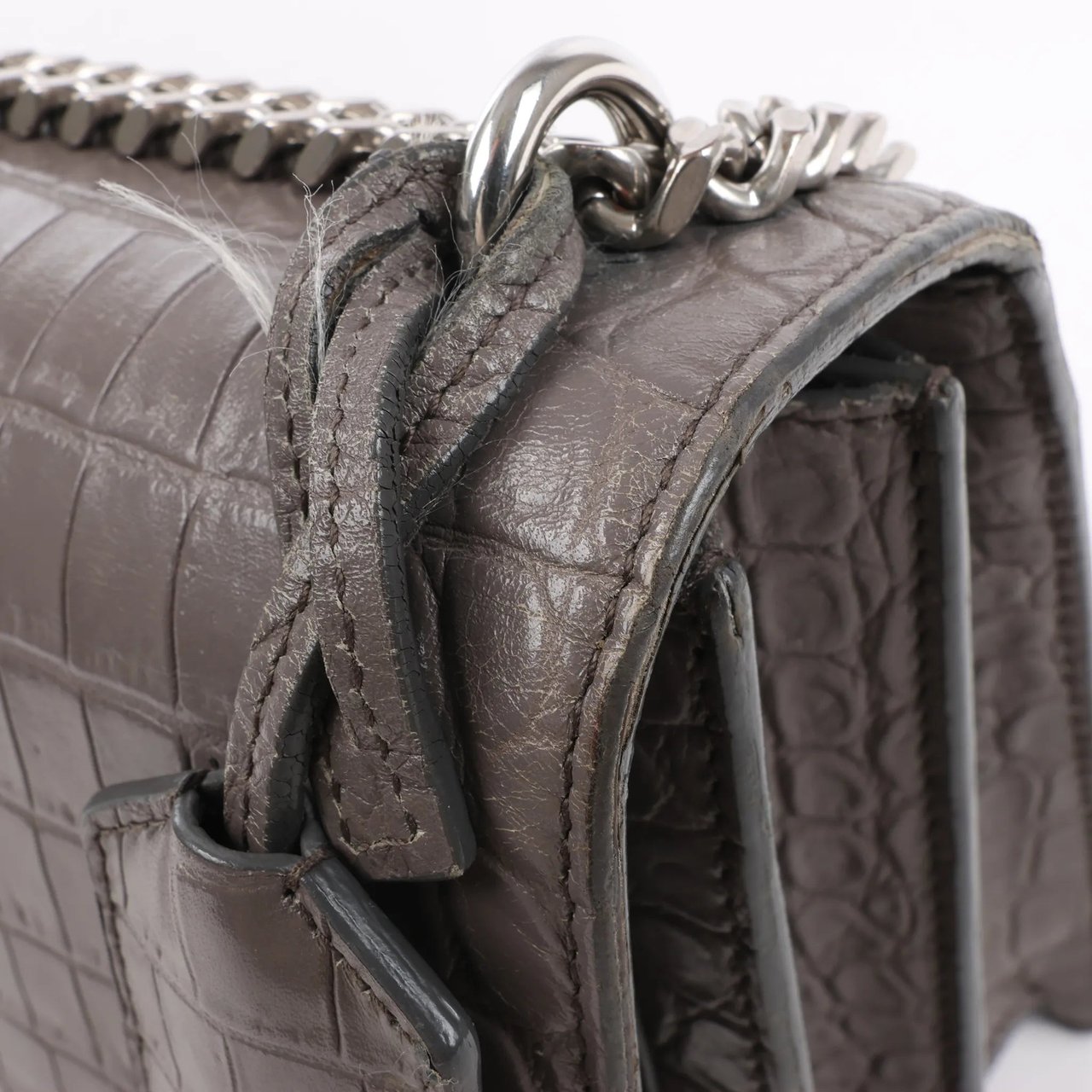 Saint Laurent Saint Laurent Paris Sunset Medium Mock Croc Shoulder Bag in Gray 442906 Grijs