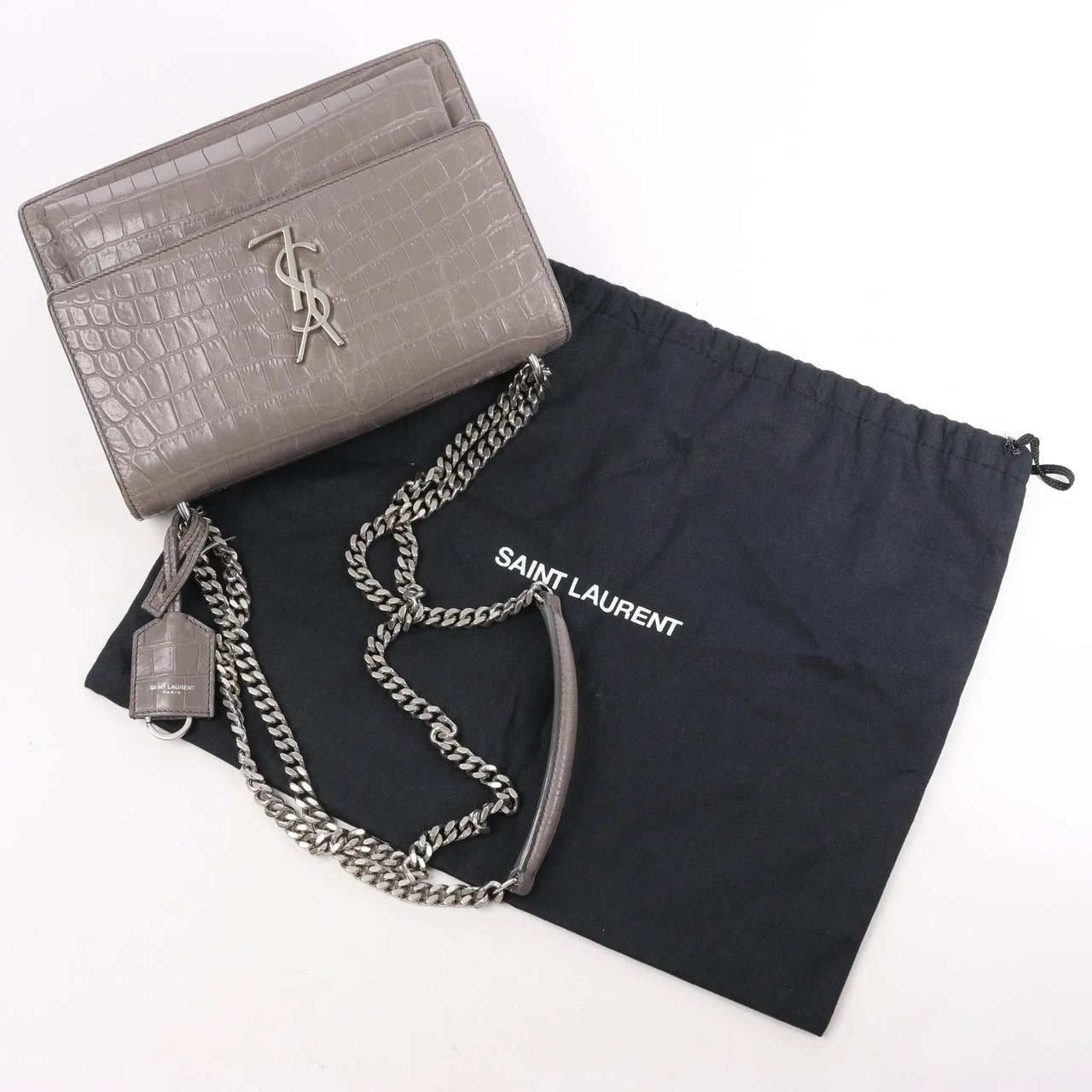 Saint Laurent Saint Laurent Paris Sunset Medium Mock Croc Shoulder Bag in Gray 442906 Grijs