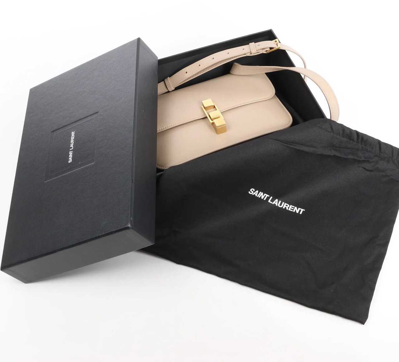 Saint Laurent Saint Laurent Paris Carre Leather Shoulder bag in Beige 633214 Beige