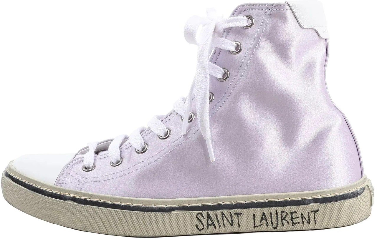 Saint Laurent Saint Laurent Paris Malibu Satin High-top Sneakers in Metallic Purple 718403, Size 38 EU Paars