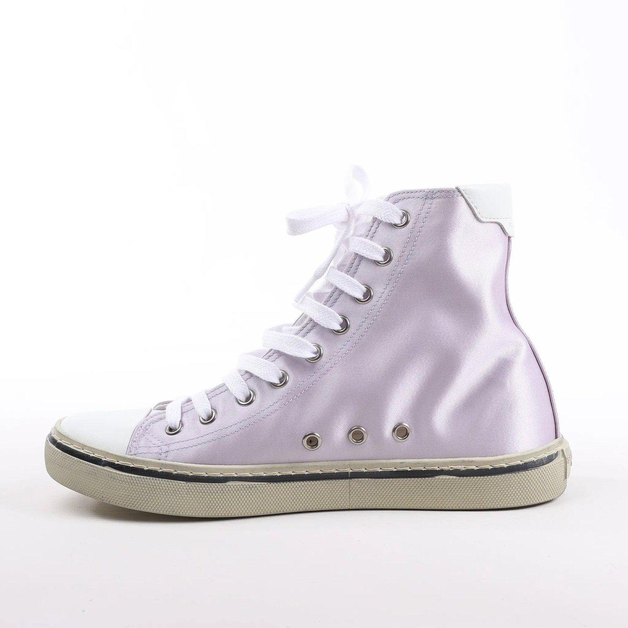 Saint Laurent Saint Laurent Paris Malibu Satin High-top Sneakers in Metallic Purple 718403, Size 38 EU Paars