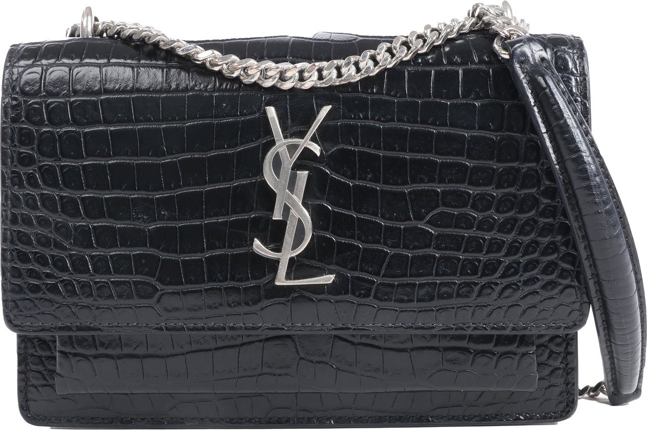 Saint Laurent Saint Laurent Paris Sunset Mock Croc Shoulder Bag in Black Zwart