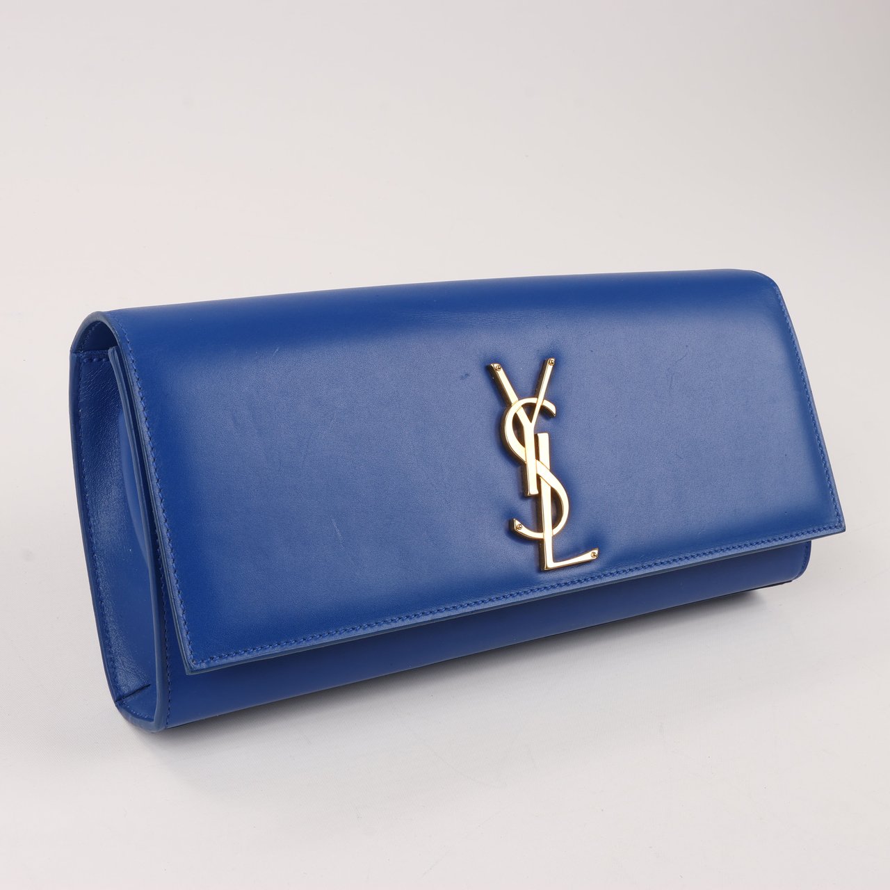 Saint Laurent Saint Laurent Paris Kate Monogramme Smooth Leather Clutch in Blue Majorelle Blauw