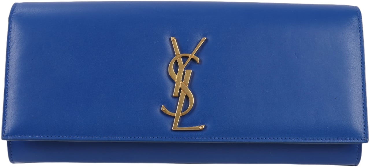 Saint Laurent Saint Laurent Paris Kate Monogramme Smooth Leather Clutch in Blue Majorelle Blauw