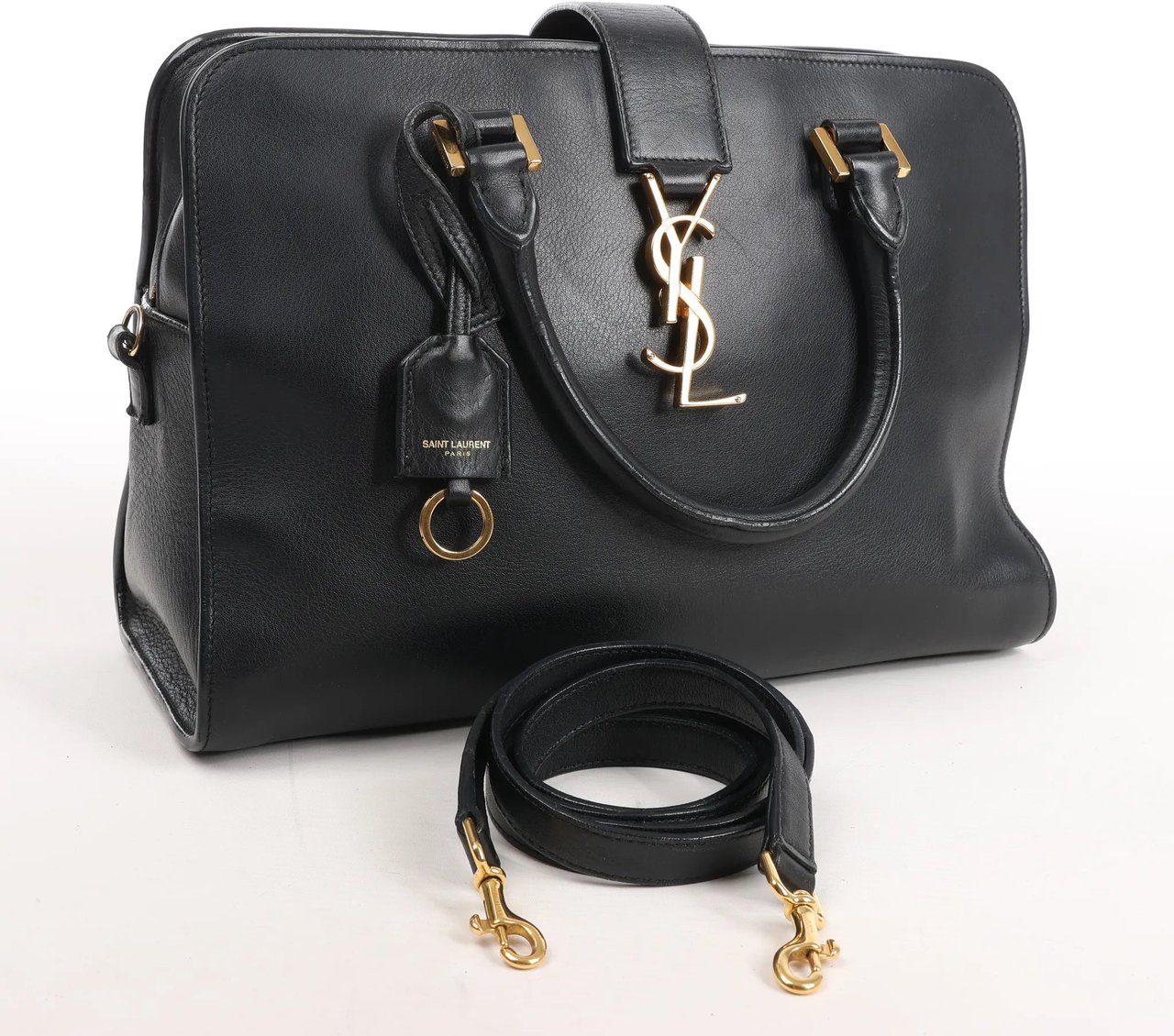 Saint Laurent Saint Laurent Paris Monogram Cabas Leather 2Way Handbag in Black Zwart