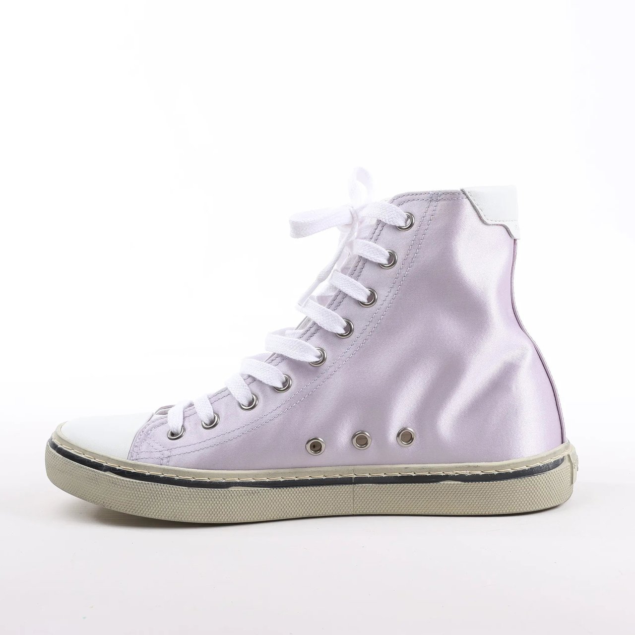 Saint Laurent Saint Laurent Paris Malibu Satin High-top Sneakers in Metallic Purple 718403, Size 38 EU Paars