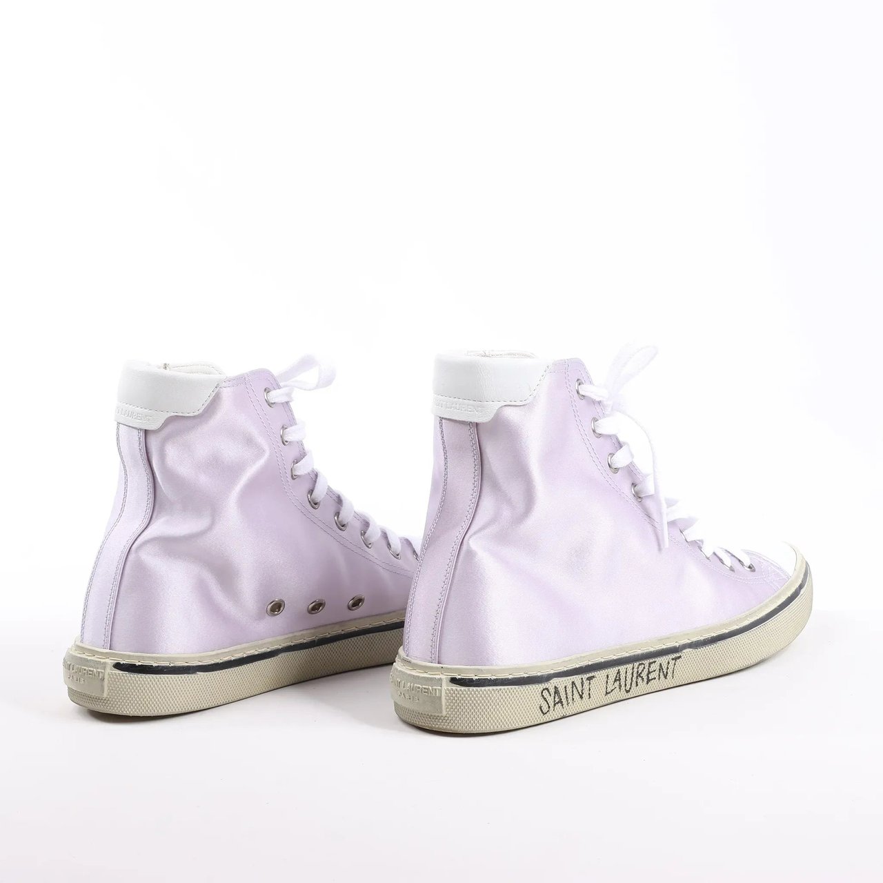Saint Laurent Saint Laurent Paris Malibu Satin High-top Sneakers in Metallic Purple 718403, Size 38 EU Paars
