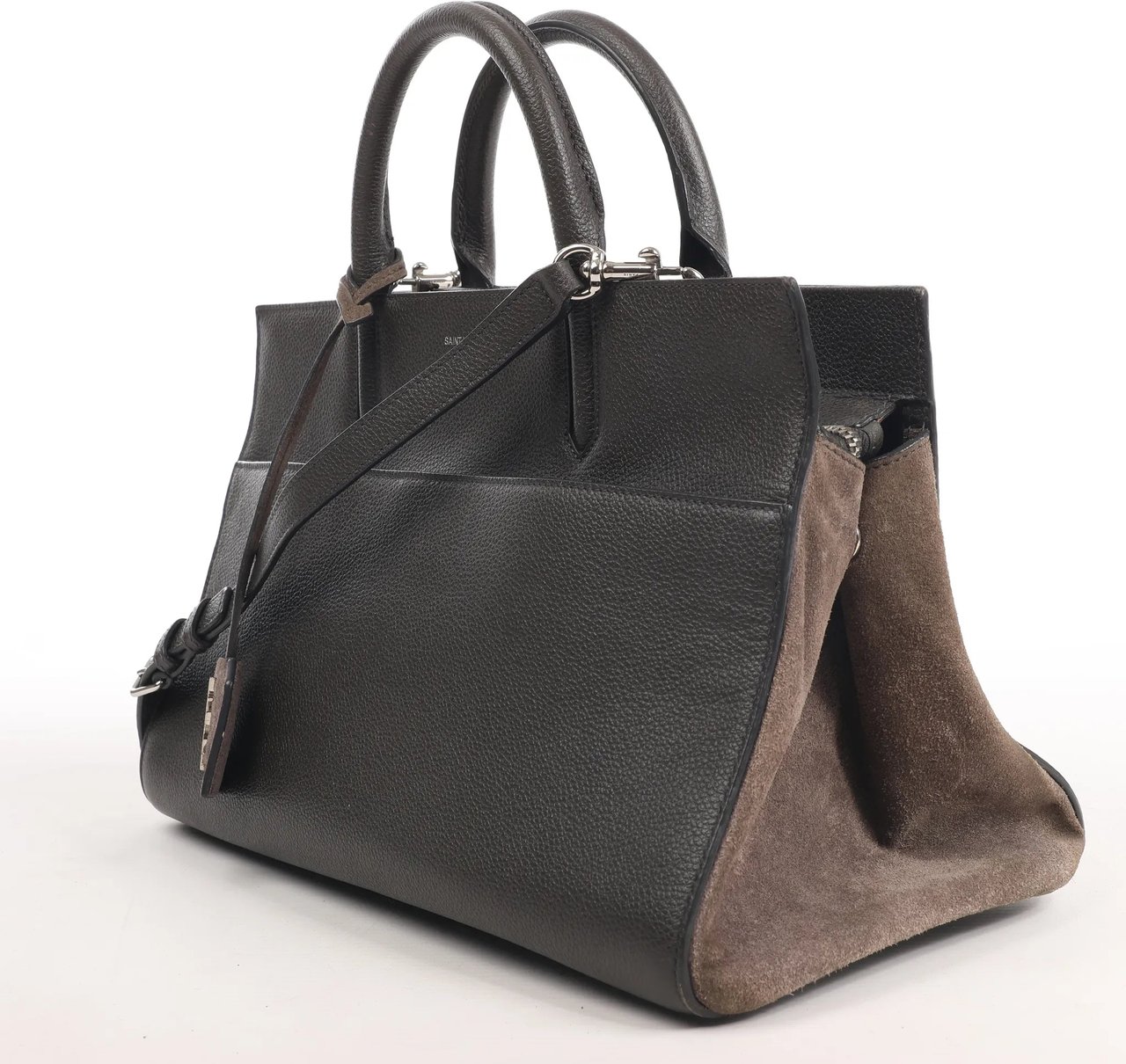 Saint Laurent Saint Laurent Cabas Rive Gauche Leather x Suede 2Way Handbag in Dark Gray 436620 Grijs