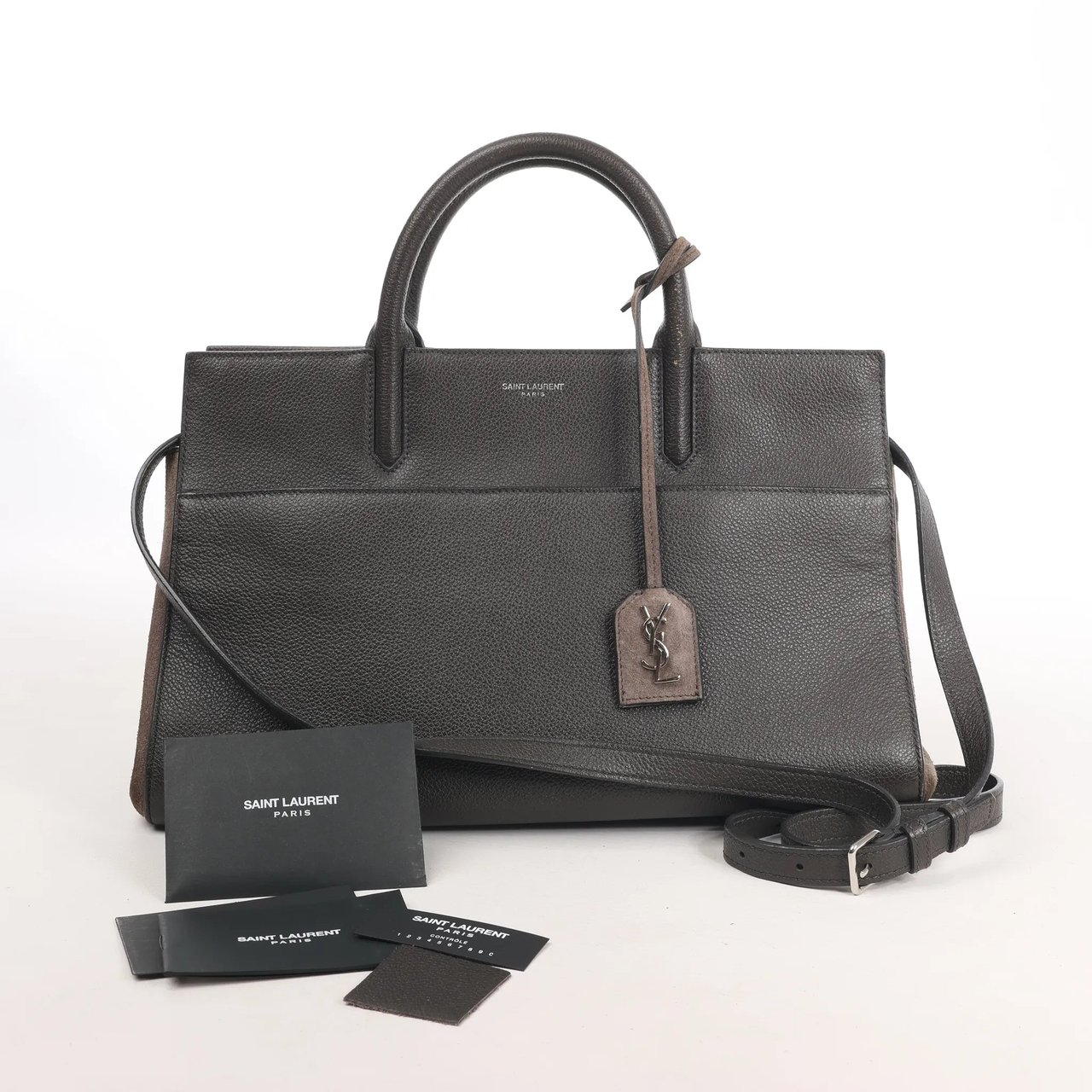 Saint Laurent Saint Laurent Cabas Rive Gauche Leather x Suede 2Way Handbag in Dark Gray 436620 Grijs