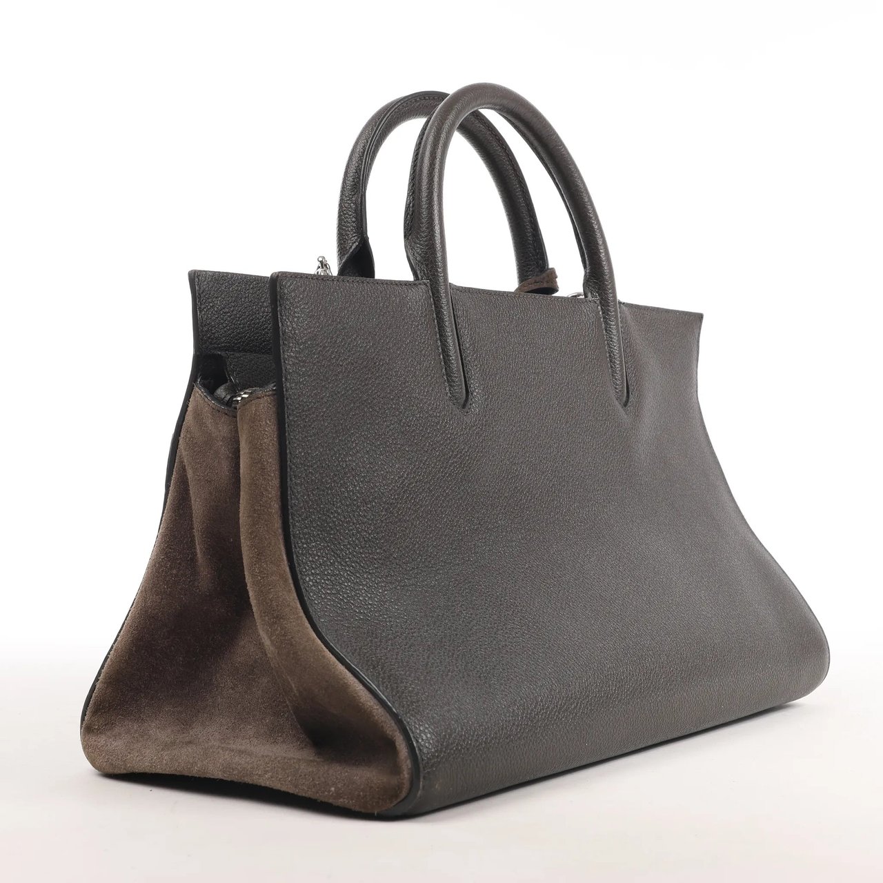 Saint Laurent Saint Laurent Cabas Rive Gauche Leather x Suede 2Way Handbag in Dark Gray 436620 Grijs