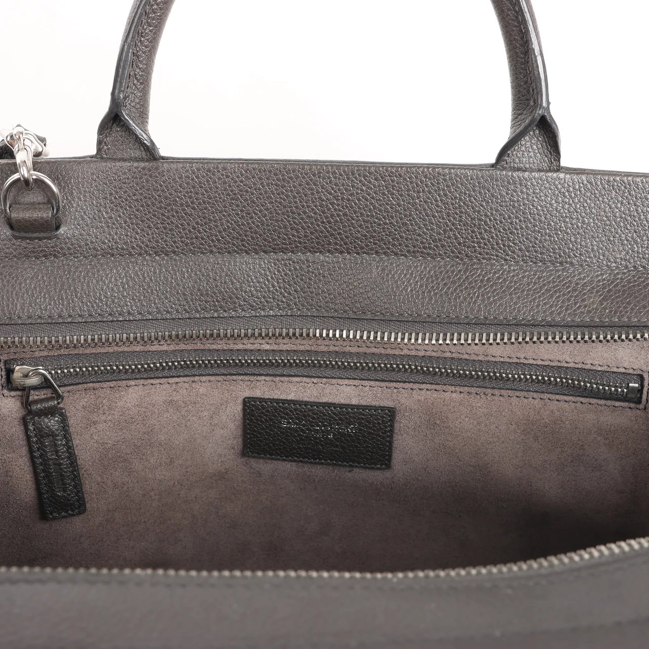 Saint Laurent Saint Laurent Cabas Rive Gauche Leather x Suede 2Way Handbag in Dark Gray 436620 Grijs