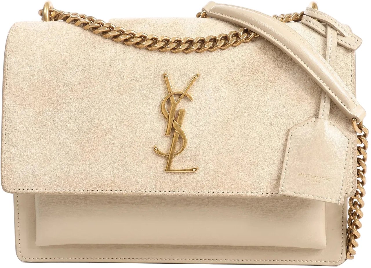 Saint Laurent Saint Laurent Paris Sunset Medium Leather x Suede Shoulder Bag in Beige 442906 Beige