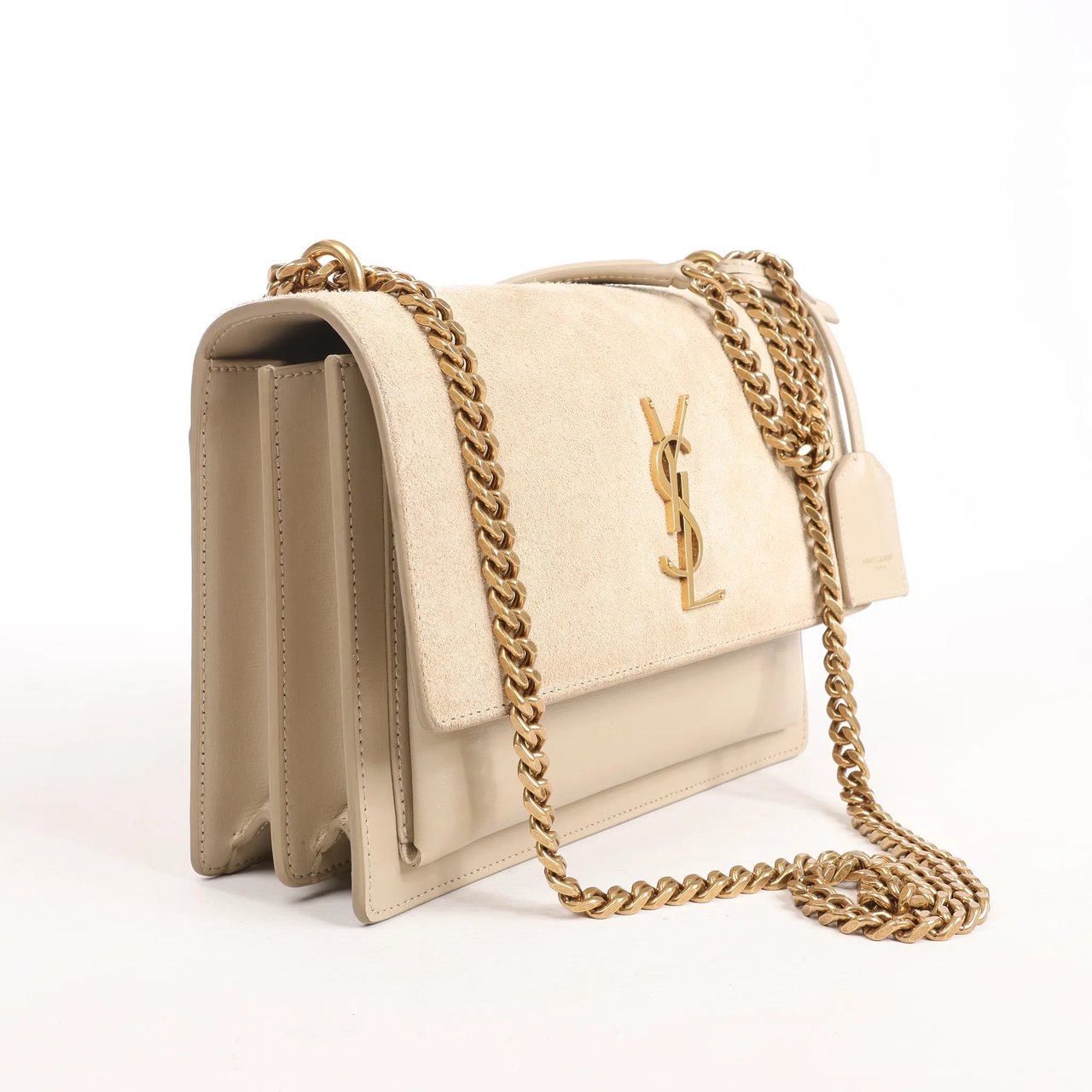 Saint Laurent Saint Laurent Paris Sunset Medium Leather x Suede Shoulder Bag in Beige 442906 Beige
