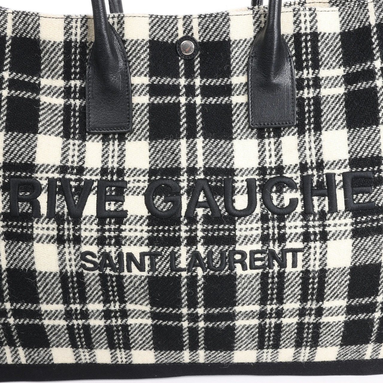 Saint Laurent Saint Laurent Paris Rive Gauche Wool x Leather Tote bag Black x White 499290 Divers