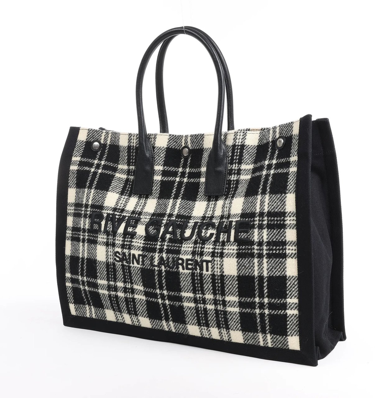 Saint Laurent Saint Laurent Paris Rive Gauche Wool x Leather Tote bag Black x White 499290 Divers