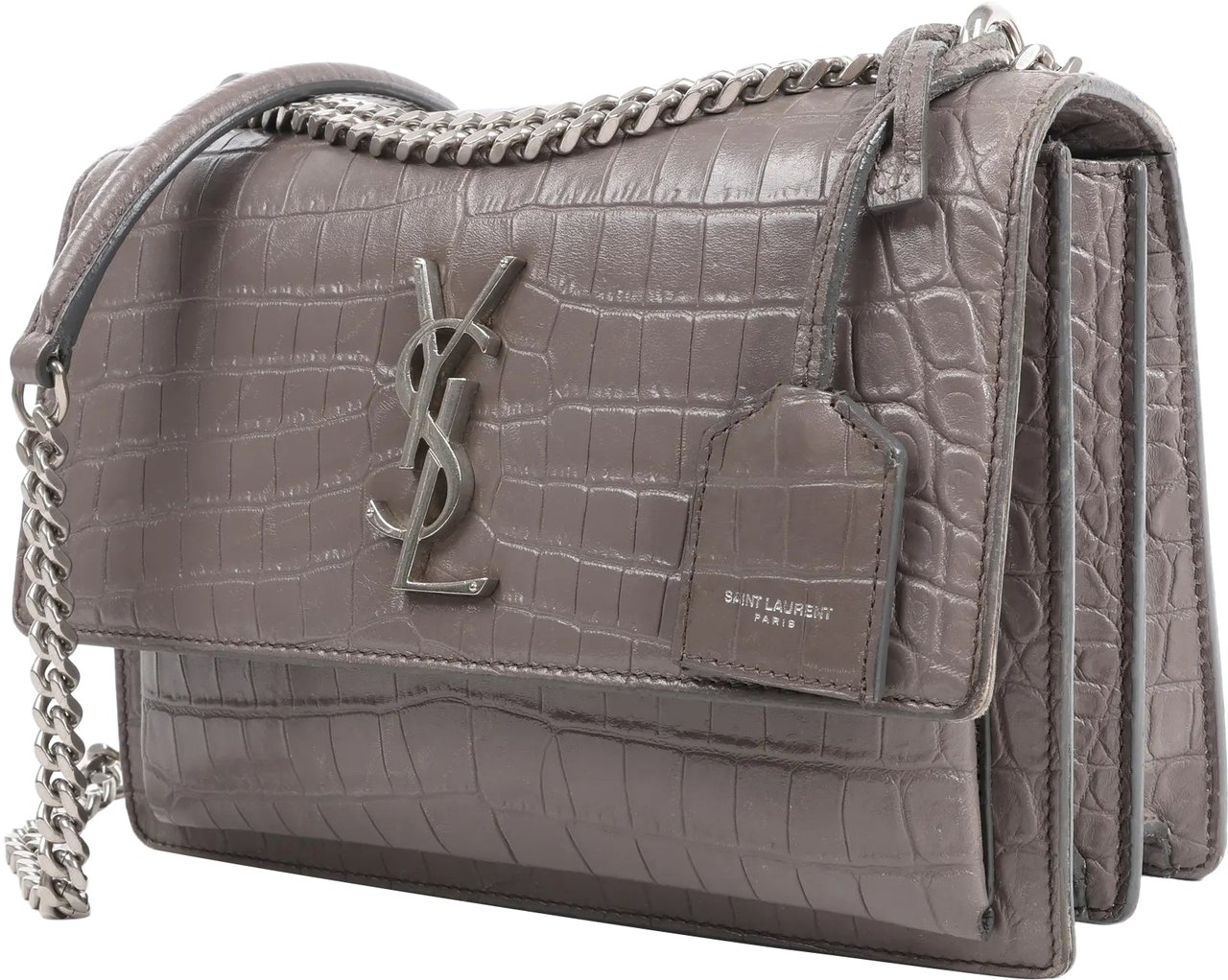Saint Laurent Saint Laurent Paris Sunset Medium Mock Croc Shoulder Bag in Gray 442906 Grijs