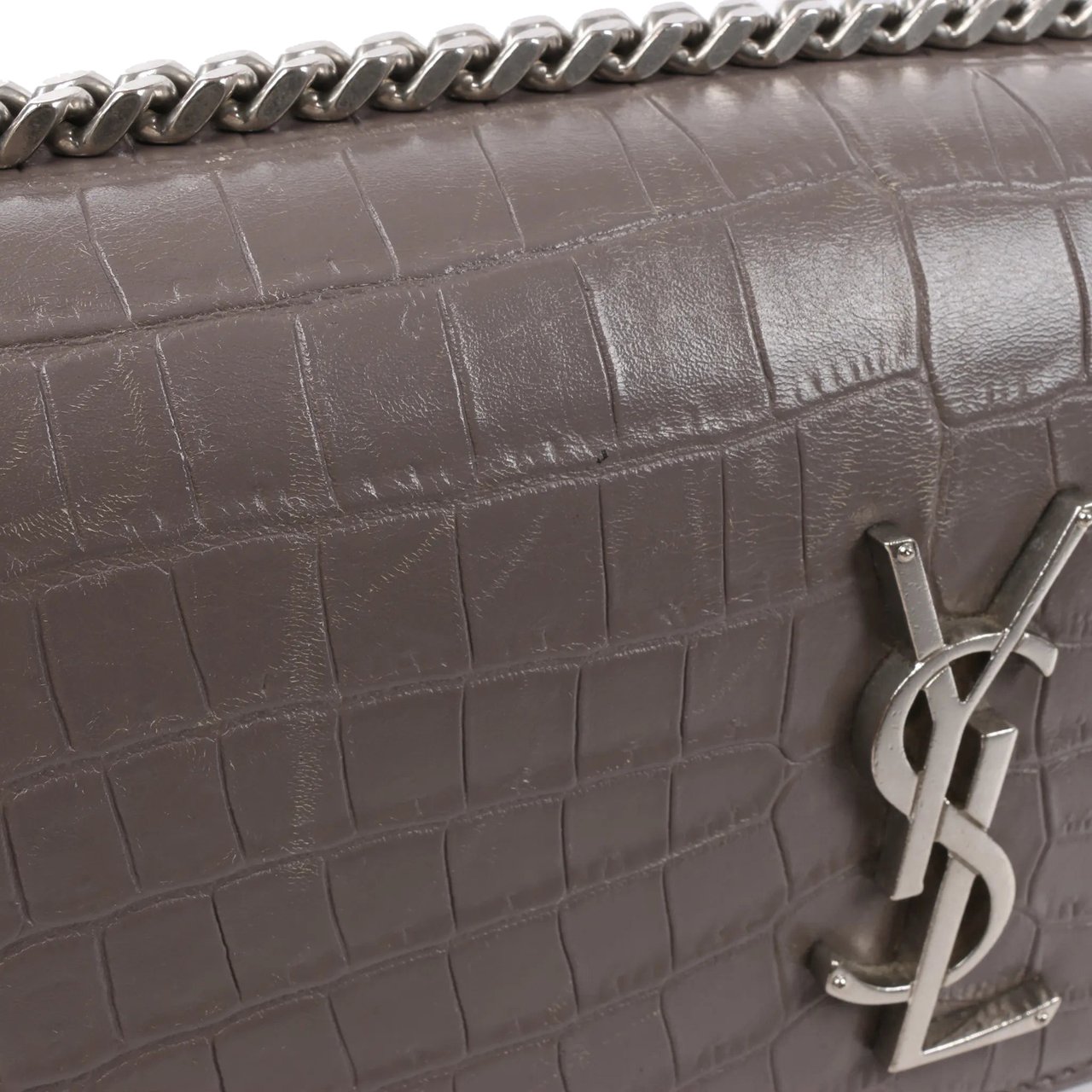 Saint Laurent Saint Laurent Paris Sunset Medium Mock Croc Shoulder Bag in Gray 442906 Grijs