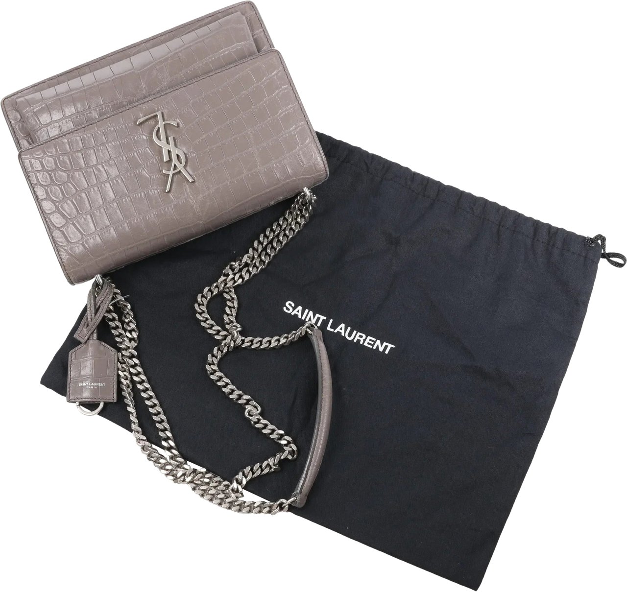 Saint Laurent Saint Laurent Paris Sunset Medium Mock Croc Shoulder Bag in Gray 442906 Grijs