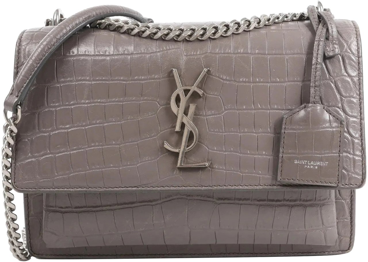 Saint Laurent Saint Laurent Paris Sunset Medium Mock Croc Shoulder Bag in Gray 442906 Grijs