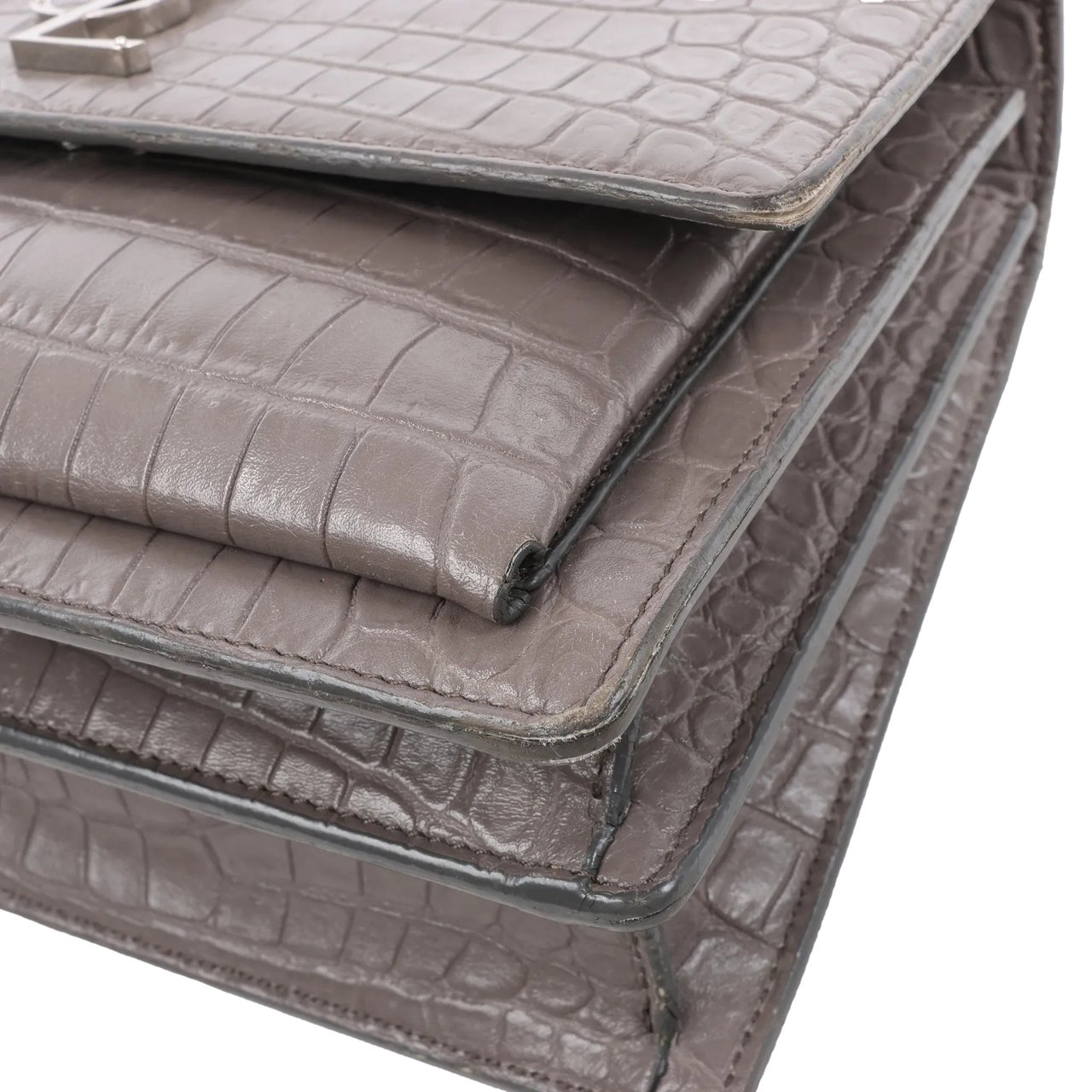 Saint Laurent Saint Laurent Paris Sunset Medium Mock Croc Shoulder Bag in Gray 442906 Grijs