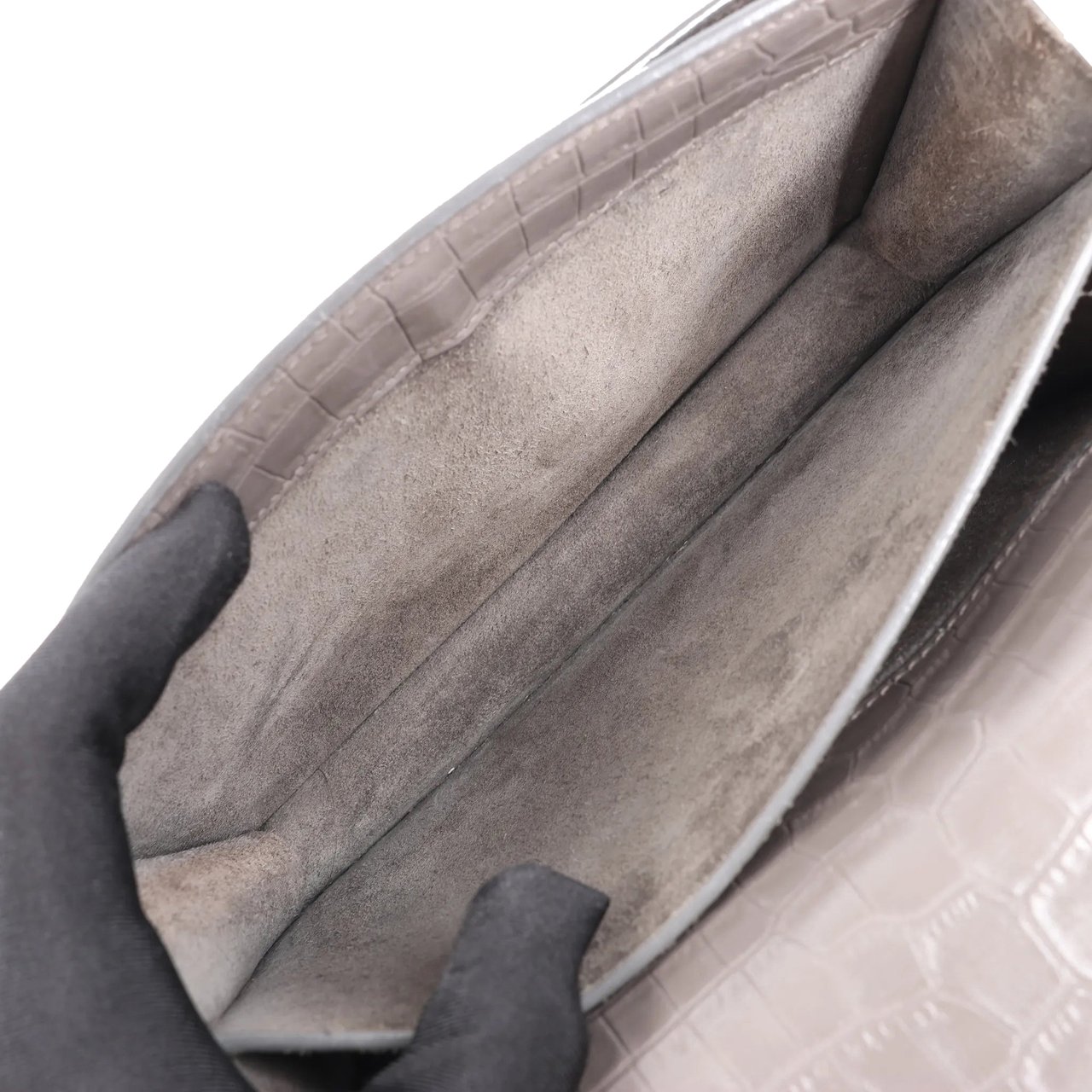 Saint Laurent Saint Laurent Paris Sunset Medium Mock Croc Shoulder Bag in Gray 442906 Grijs