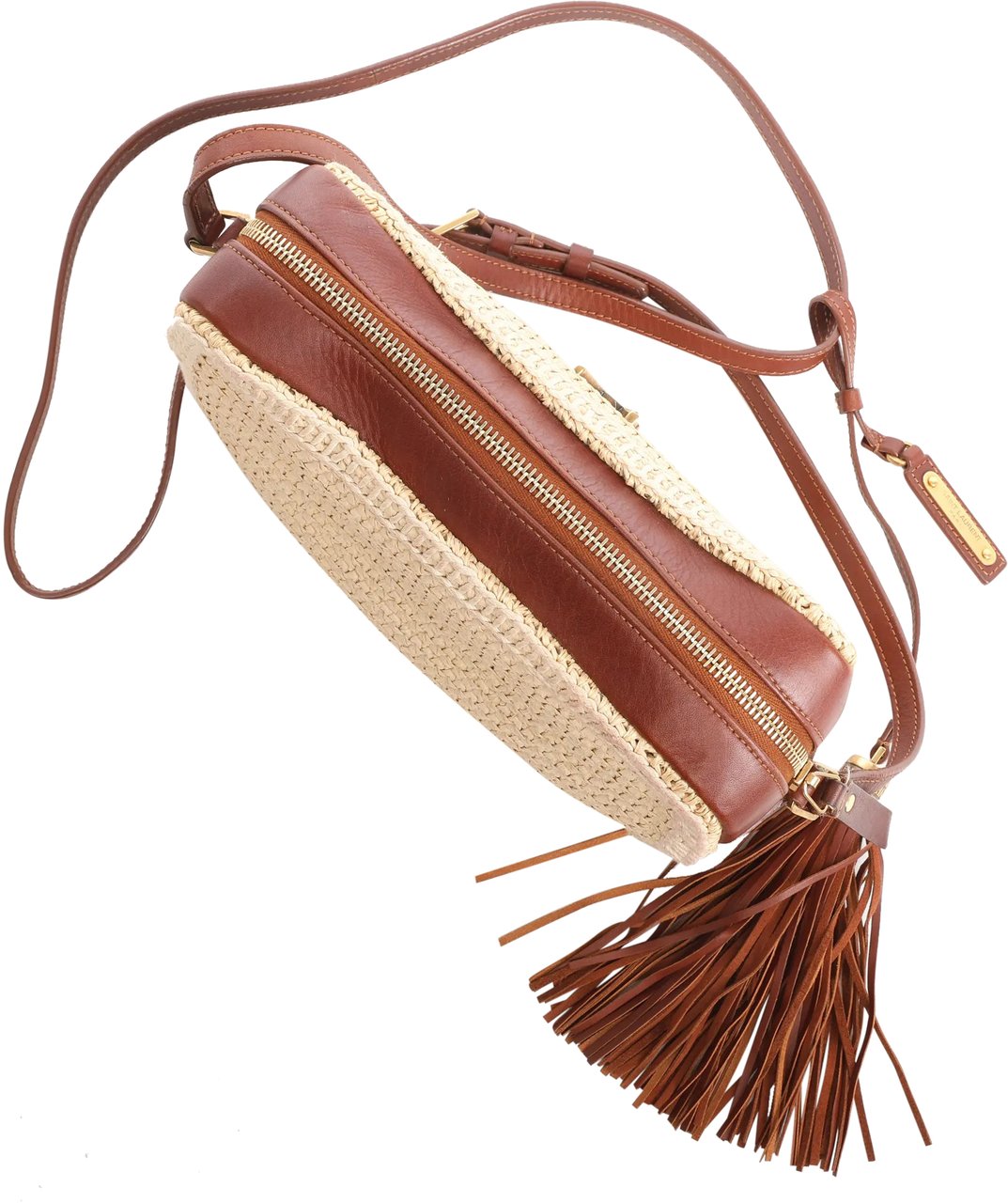 Saint Laurent Saint Laurent Paris Lou Camera Raffia x Leather Crossbody Bag in Beige x Brown 468537 Beige