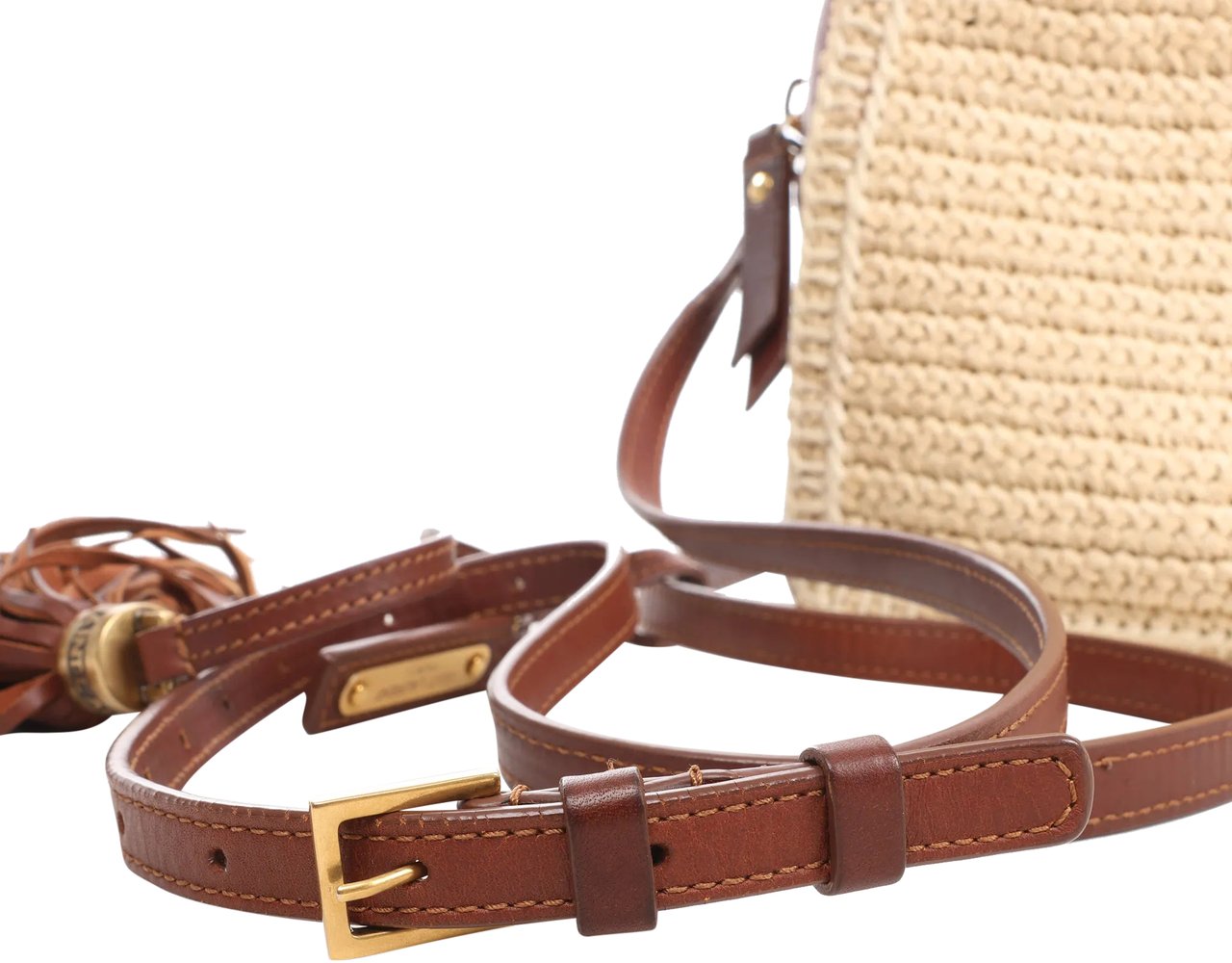 Saint Laurent Saint Laurent Paris Lou Camera Raffia x Leather Crossbody Bag in Beige x Brown 468537 Beige