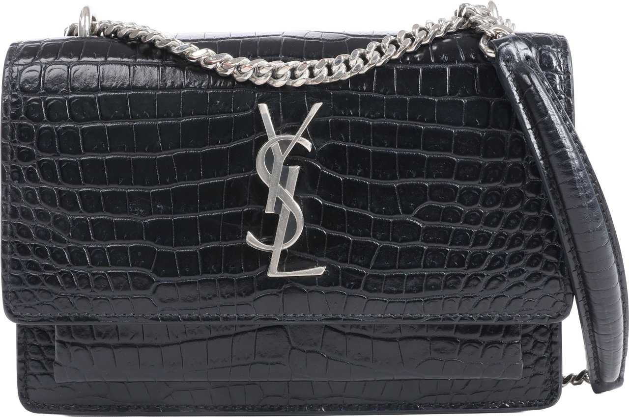 Saint Laurent Saint Laurent Paris Sunset Mock Croc Shoulder Bag in Black Zwart