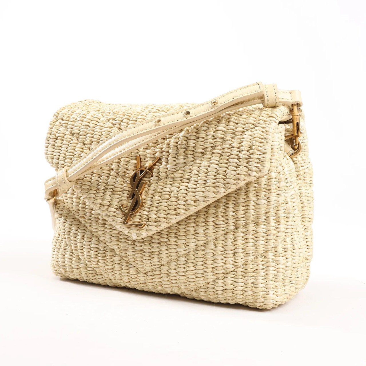 Saint Laurent Saint Laurent Paris Loulou Raffia x Leather Crossbody Bag in Beige 467072 Beige