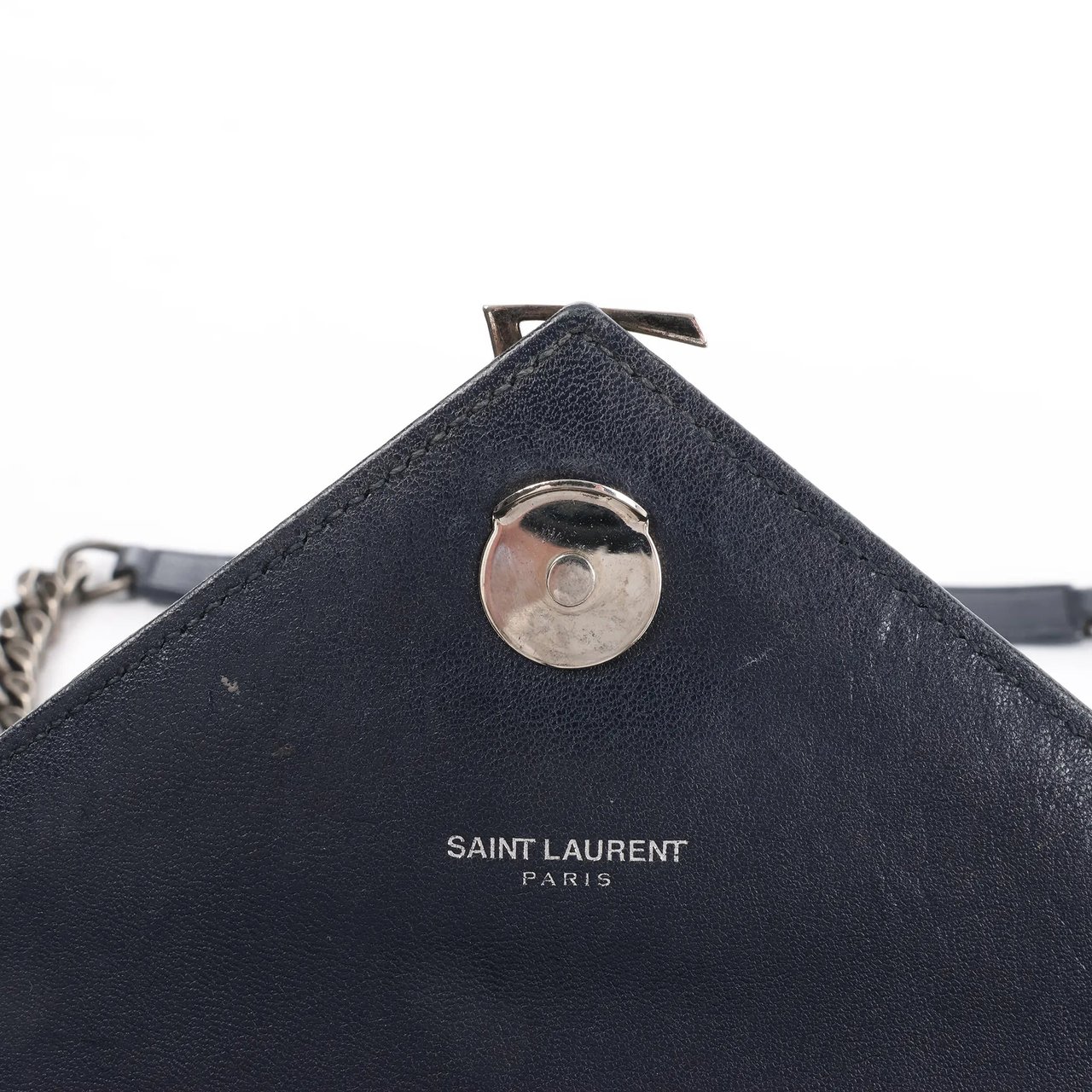 Saint Laurent Saint Laurent Paris College Monogramme Leather Chain Handbag in Navy Blue 392738 Navy