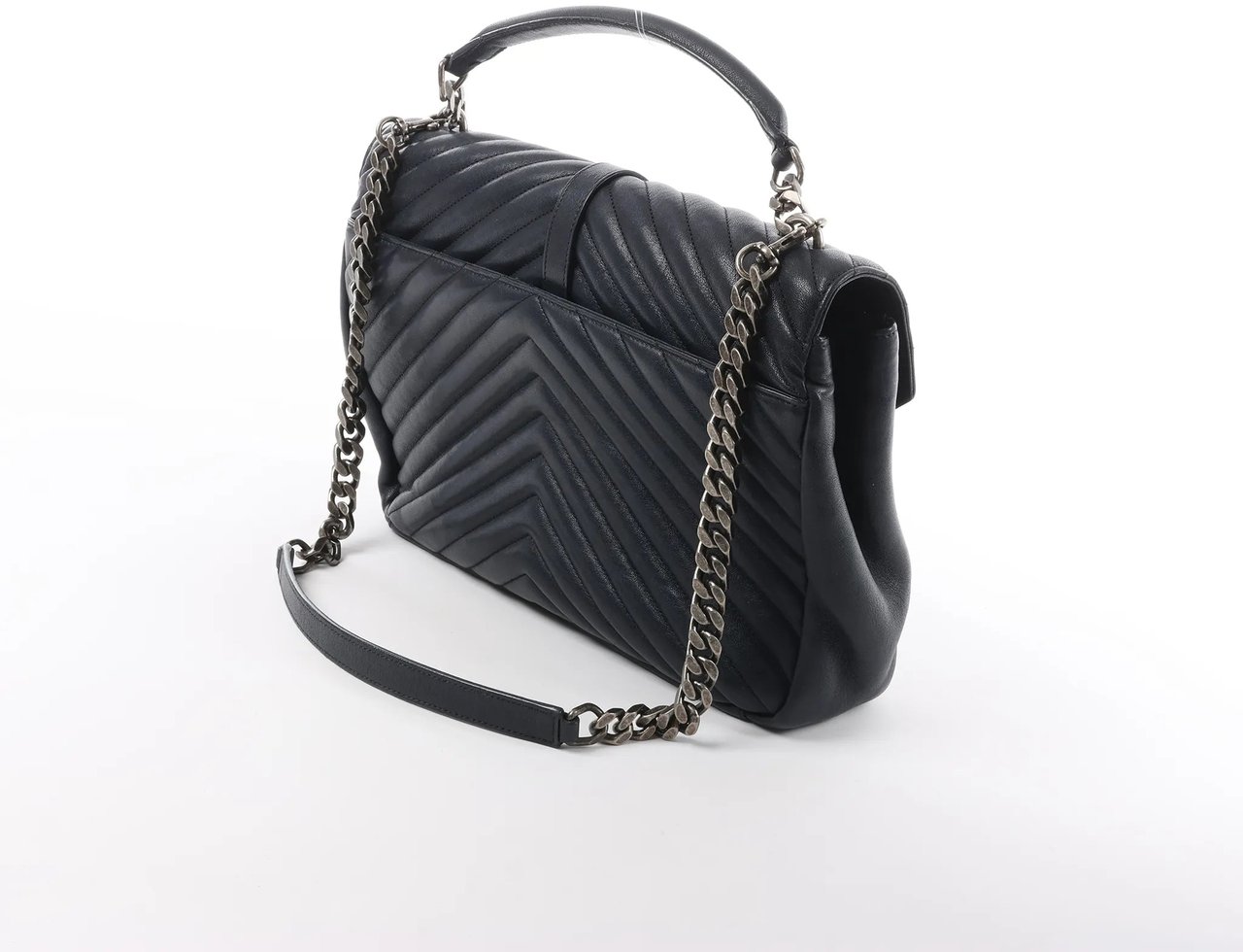 Saint Laurent Saint Laurent Paris College Monogramme Leather Chain Handbag in Navy Blue 392738 Navy