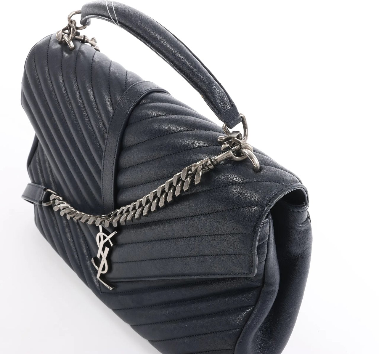 Saint Laurent Saint Laurent Paris College Monogramme Leather Chain Handbag in Navy Blue 392738 Navy