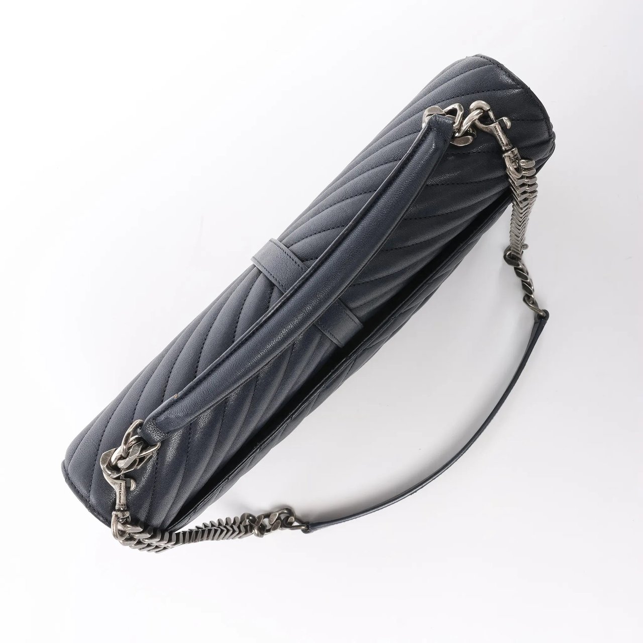 Saint Laurent Saint Laurent Paris College Monogramme Leather Chain Handbag in Navy Blue 392738 Navy