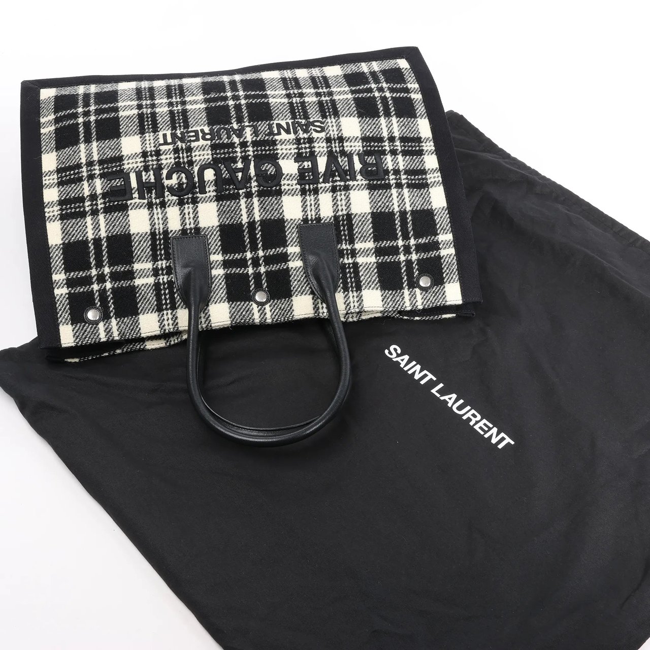 Saint Laurent Saint Laurent Paris Rive Gauche Wool x Leather Tote bag Black x White 499290 Divers