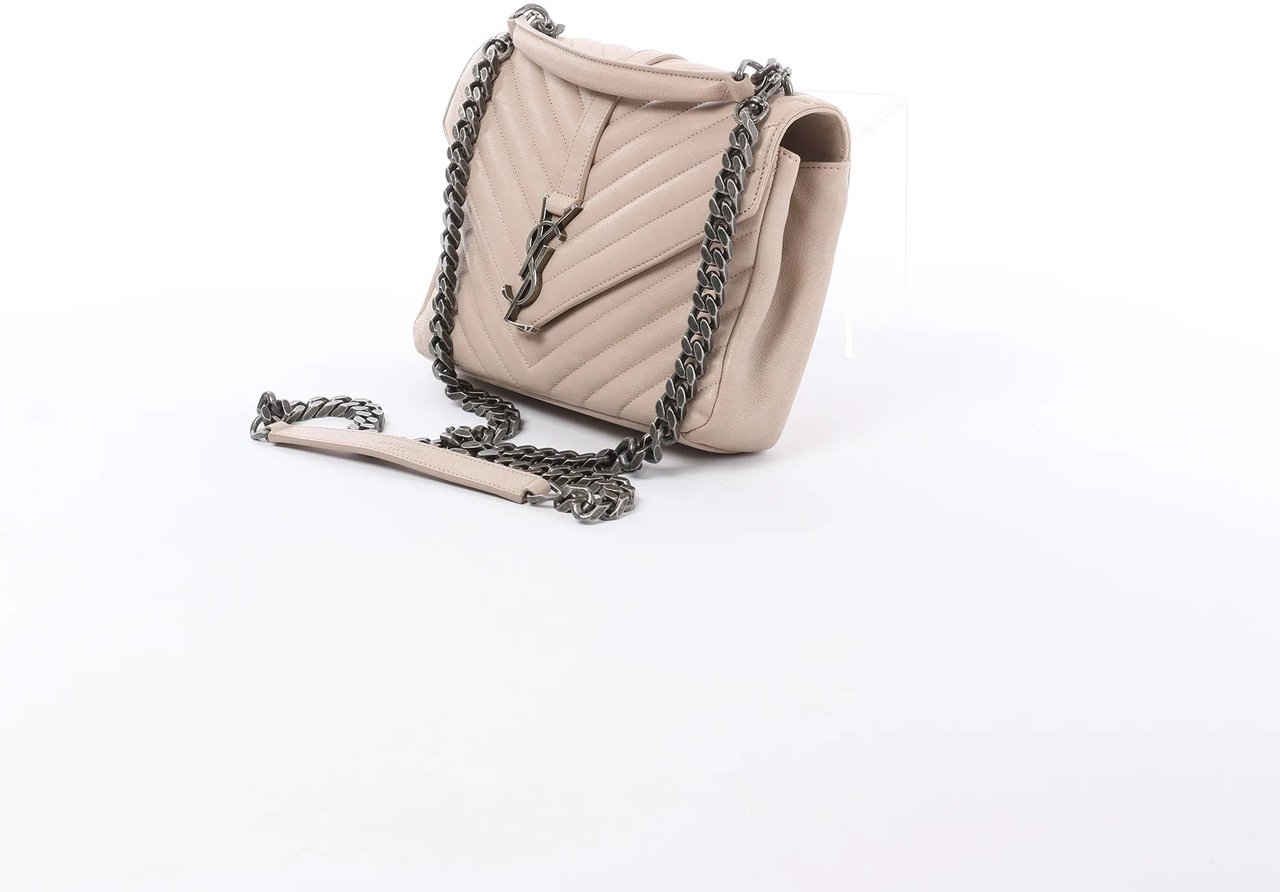 Saint Laurent Paris College Monogramme Leather Chain Crossbody Bag in Beige 428056 Beige