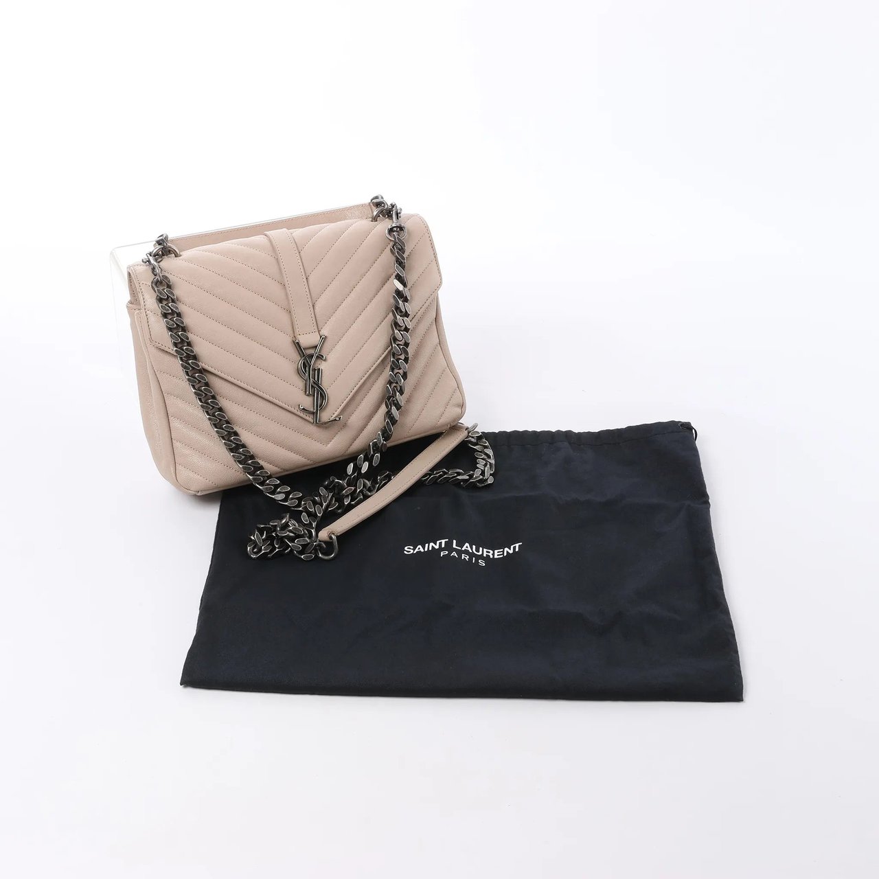 Saint Laurent Paris College Monogramme Leather Chain Crossbody Bag in Beige 428056 Beige