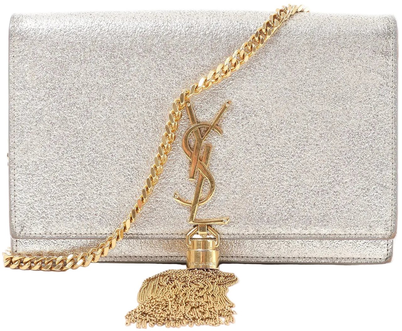 Saint Laurent Paris Kate Small Tassel Crossbody Bag in Silver Glitter Zilver