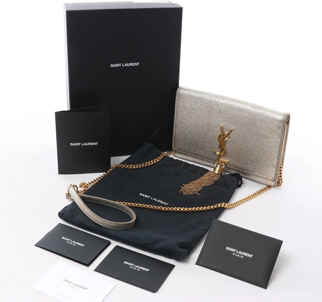 Saint Laurent Paris Kate Small Tassel Crossbody Bag in Silver Glitter Zilver