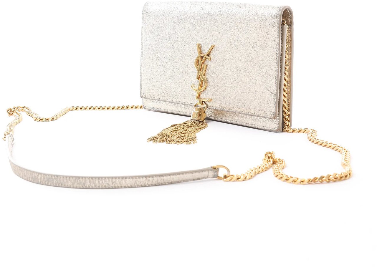 Saint Laurent Paris Kate Small Tassel Crossbody Bag in Silver Glitter Zilver