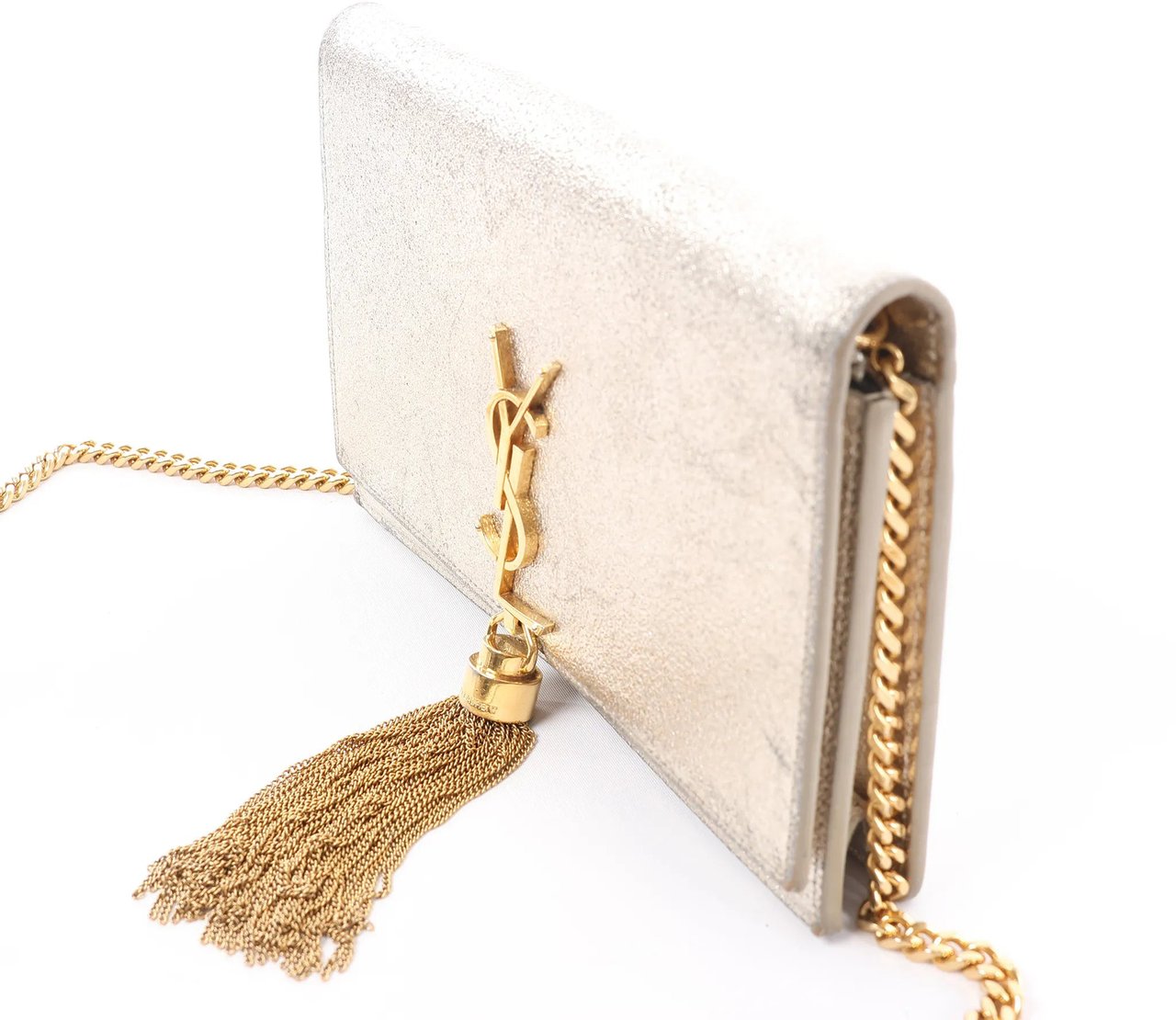 Saint Laurent Paris Kate Small Tassel Crossbody Bag in Silver Glitter Zilver