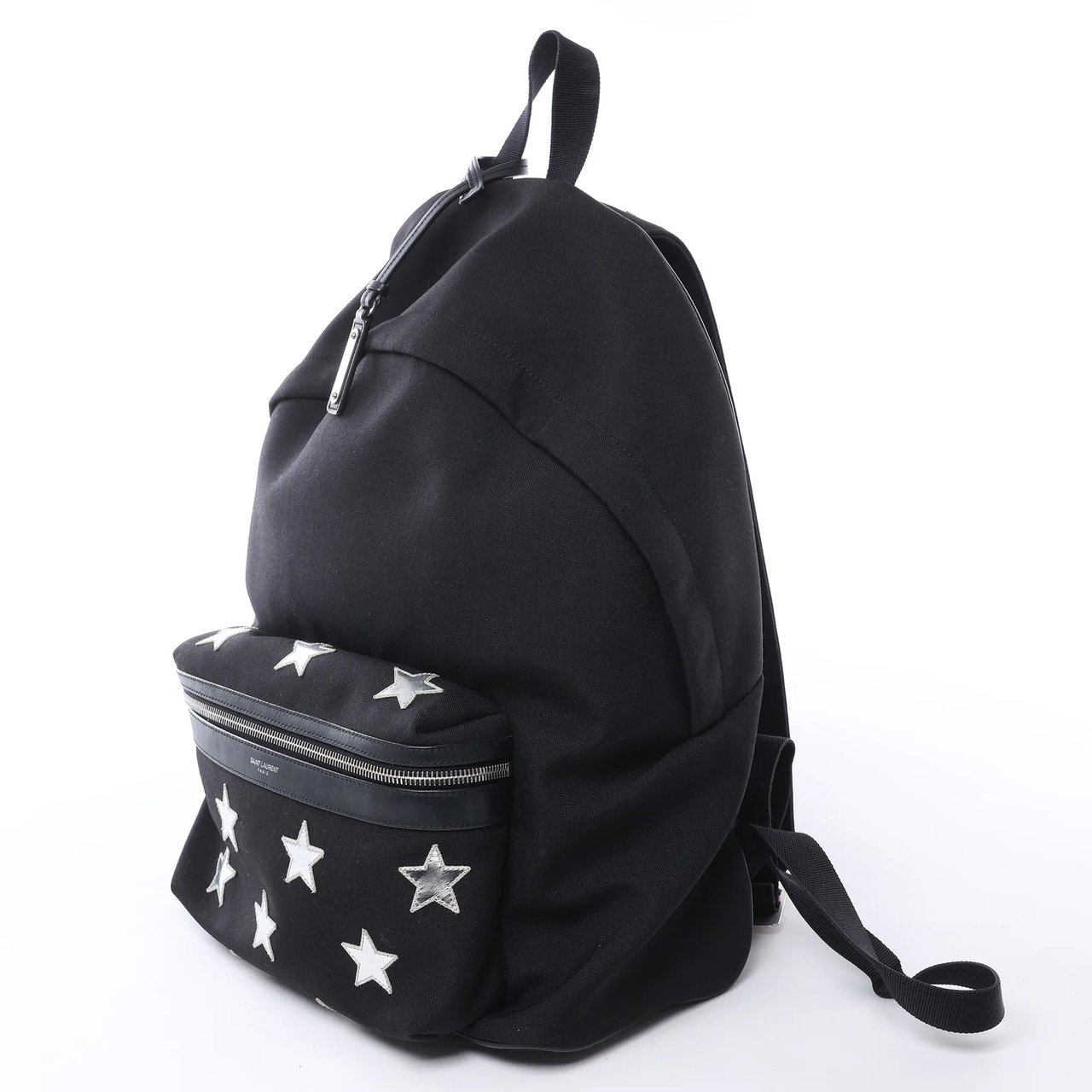 Saint Laurent Paris City Canvas & Leather Backpack in Black × Silver 534968 Zilver