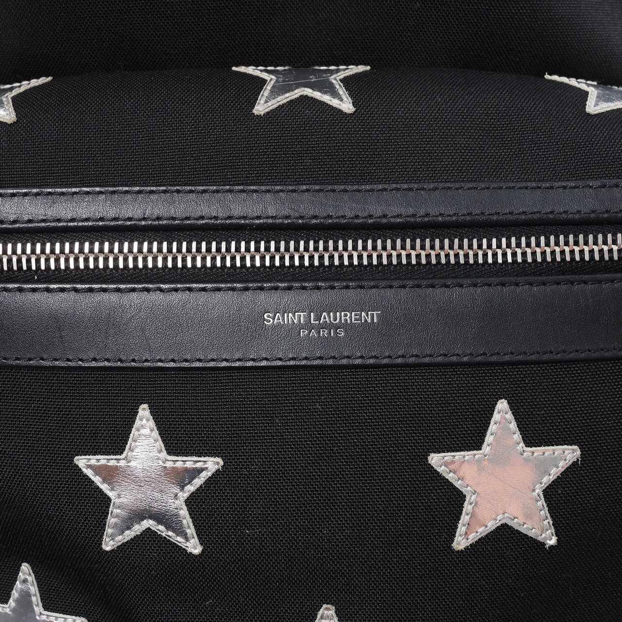 Saint Laurent Paris City Canvas & Leather Backpack in Black × Silver 534968 Zilver